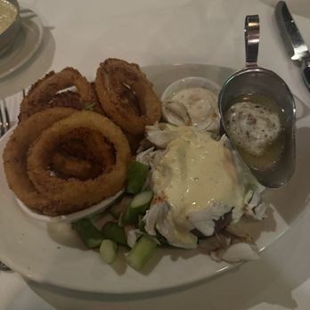 Morton's The Steakhouse - filet oscar with Onion Rings truffle garlic aioli sauce and truffle butter on side - Steakhouses Near Me - Burbank, California Morton's The Steakhouse - filet oscar with Onion Rings truffle garlic aioli sauce and truffle butter on side - Steakhouses Near Me - Burbank, California