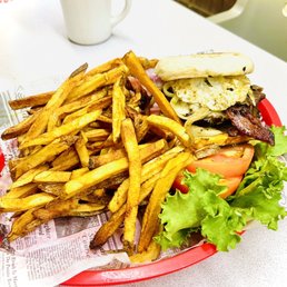 Big Daddy's 1/2 burger with a fried egg
