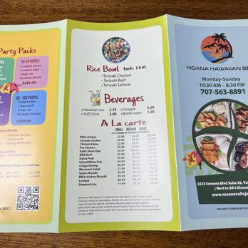 Moana Hawaiian BBQ - 3/29/25 FYI. Menu - Hawaiian Near Me - Vallejo, California