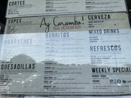 Menu photo 5 Ay Caramba Prunedale, CA