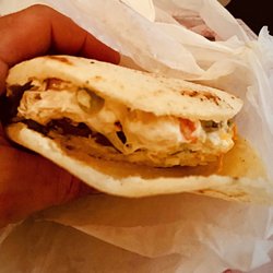 Nico’s Arepas Grill - La Glatona... shredded beef, shredded chicken, Chicken salad, shrimp and white cheese.
