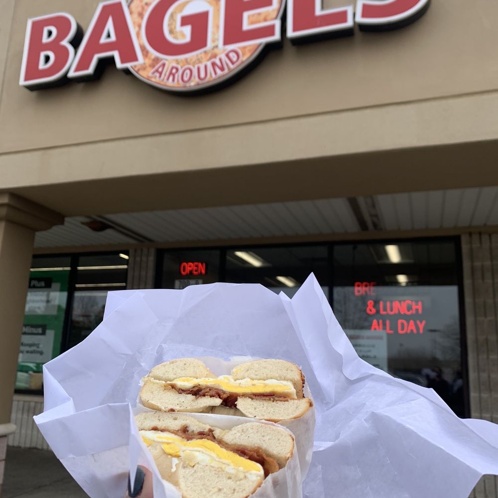 Bacon and egg on a garlic bagel Bacon and egg on a garlic bagel