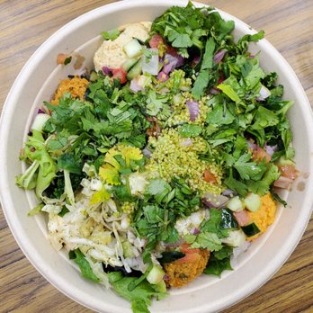 Hummus Republic - Build a Bowl with couscous, hummus, falafel, chopped cucumber, pomegranate kale salad, pickled red onion & cabbage, cilantro, & more! - Mediterranean Near Me - Fresno, California Hummus Republic - Build a Bowl with couscous, hummus, falafel, chopped cucumber, pomegranate kale salad, pickled red onion & cabbage, cilantro, & more! - Mediterranean Near Me - Fresno, California