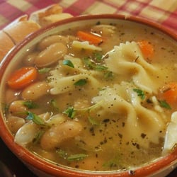 Dave's Delicious Deli - Homemade white pasta fagioli soup. Seasoned with garlic and fresh herbs. Served with toasted bread for dipping.