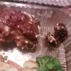 Shari's yummy so called BBQ Ribs that were rare and a side of Burnt Pork the chef gave to me! Yummay....