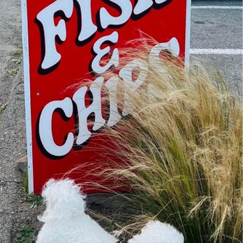 The Boat House - Sign on the street by the entrance to the parking lot. Pet friendly. - Fish & Chips Near Me - Bodega Bay, California