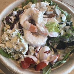 BYO-spring mix, romaine, shrimp, cucumbers, tomatoes, olives, croutons, blue cheese, ranch BYO-spring mix, romaine, shrimp, cucumbers, tomatoes, olives, croutons, blue cheese, ranch