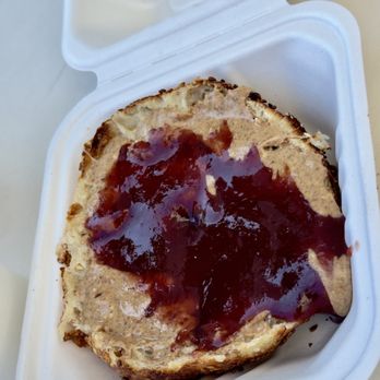 Courage Bagels - Califonia Crunchy Almond Butter with Sqirl Strawberry Rose Geranium Jam - Bagels Near Me - Los Angeles, California