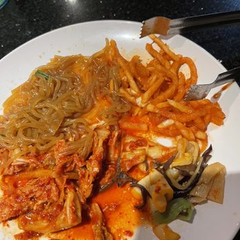 Shila Korean BBQ - Kimchi, japchae noodles, radish - Korean Near Me - Fresno, California