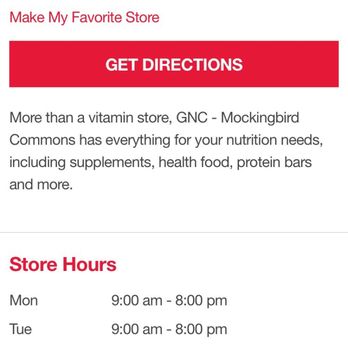 GNC - Store Hours M-Sat  9AM-8PM Sun  11AM-7PM - Vitamins & Supplements Near Me - Dallas, Texas