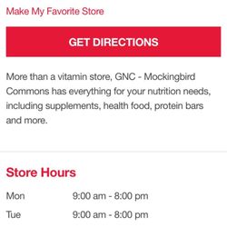 GNC - Store Hours M-Sat 9AM-8PM Sun 11AM-7PM