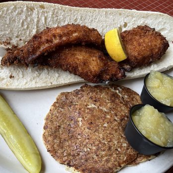 Max's Allegheny Tavern - Fish Sandwich and Potato Pancakes with applesauce - German Near Me - Pittsburgh, Pennsylvania Max's Allegheny Tavern - Fish Sandwich and Potato Pancakes with applesauce - German Near Me - Pittsburgh, Pennsylvania