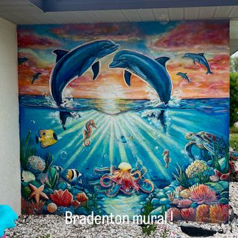 Murals by Betty - Dolphin underwater sealife with a beautiful sunset close to Anna Maria Island. - Commissioned Artists Near Me