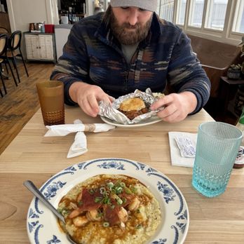 The Southerner - Shrimp & grits and the famous fried chicken sandwich. - Southern Near Me - Saugatuck, Michigan