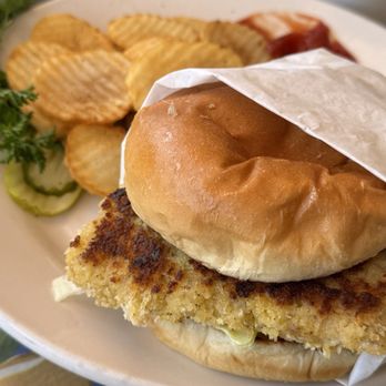 Wilma's Patio - Panko breaded Cod fish sandwich - American Near Me - Newport Beach, California Wilma's Patio - Panko breaded Cod fish sandwich - American Near Me - Newport Beach, California