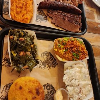 Bad Brads BBQ - 4 Meat BBQ Platter, Collard Greens, Mac & Cheese, Potato Salad, Sweet Potato Mash, Cornbread, Chili-Cheese Grits - Barbeque Near Me - Livonia, Michigan Bad Brads BBQ - 4 Meat BBQ Platter, Collard Greens, Mac & Cheese, Potato Salad, Sweet Potato Mash, Cornbread, Chili-Cheese Grits - Barbeque Near Me - Livonia, Michigan