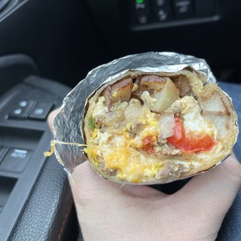 Tacos el Patron - Breakfast burrito with alambre (steak, bacon, peppers) ... was very good! - Food Trucks Near Me - Beaverton, Oregon Tacos el Patron - Breakfast burrito with alambre (steak, bacon, peppers) ... was very good! - Food Trucks Near Me - Beaverton, Oregon