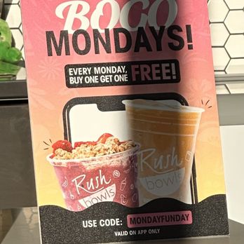 Rush Bowls - BOGO Monday's in the app only - Acai Bowls Near Me - Fishers, Indiana