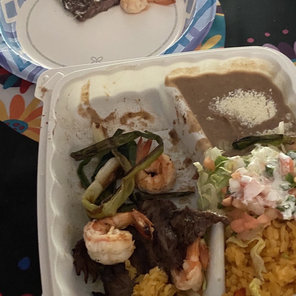 El Sinaloense - 1 slices of Carne asada and 4 shrimps a scoop of beans and a scoop of rice for $22! - Seafood Near Me - San Mateo, California El Sinaloense - 1 slices of Carne asada and 4 shrimps a scoop of beans and a scoop of rice for $22! - Seafood Near Me - San Mateo, California