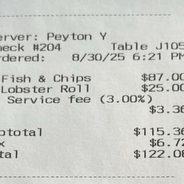 Receipt from Meal