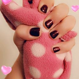 Red sparkle gel powder dipped nails Red sparkle gel powder dipped nails