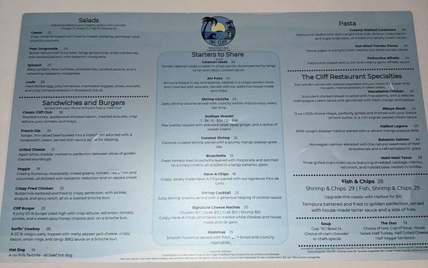 Menu photo 2 The Cliff Restaurant Laguna Beach, CA Menu photo 2 The Cliff Restaurant Laguna Beach, CA