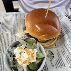 Distillery Burger and cucumber salad. Amazing burger would order again.