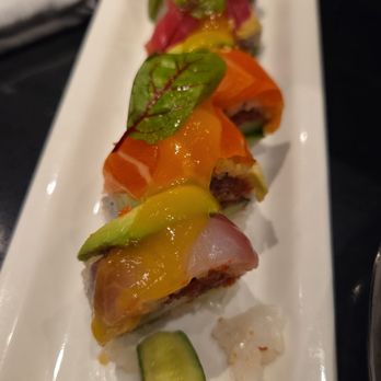 M Sushi - Cary - Rainbow roll with too much sauce topping that didn't pair with the spicy tuna well - Sushi Bars Near Me - Cary, North Carolina M Sushi - Cary - Rainbow roll with too much sauce topping that didn't pair with the spicy tuna well - Sushi Bars Near Me - Cary, North Carolina