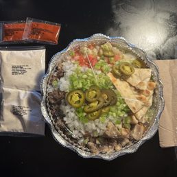 Chicken/Beef Regular size platter with all the sauces on side. Chicken/Beef Regular size platter with all the sauces on side.