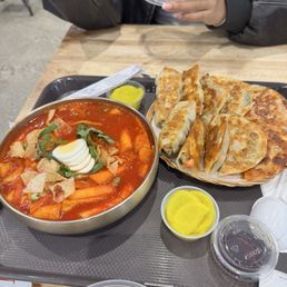 Tteokbokki and 모둠 지짐만두 / Mandu Sampler Tteokbokki and 모둠 지짐만두 / Mandu Sampler
