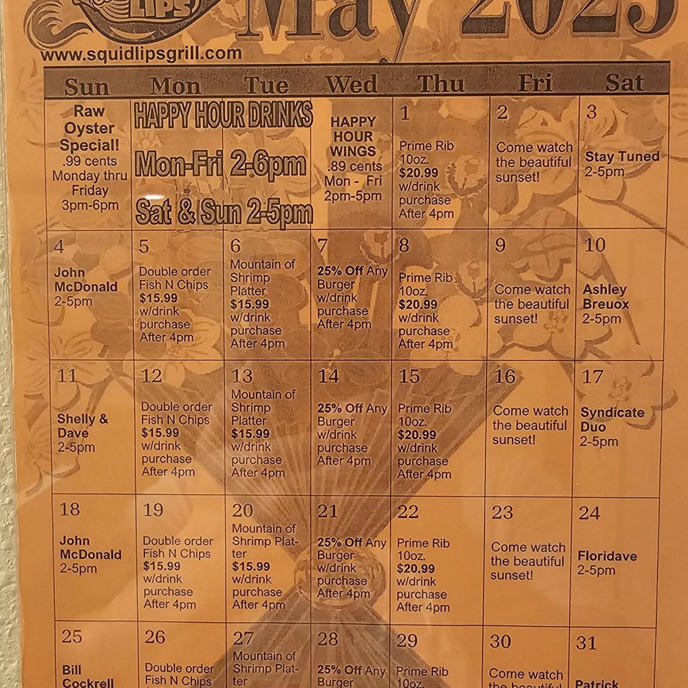 Squid Lips - Bathroom menu of the month. - Seafood Near Me - Cocoa Beach, Florida