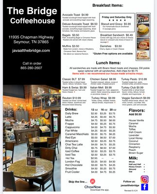 Menu photo 3 The Bridge Coffee House Seymour, TN Menu photo 3 The Bridge Coffee House Seymour, TN