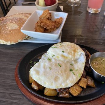 The Oaks Kitchen & Bar - Steak and eggs with a Side Of Pancakes (2) - American Near Me - Katy, Texas The Oaks Kitchen & Bar - Steak and eggs with a Side Of Pancakes (2) - American Near Me - Katy, Texas