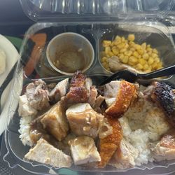Drums of the Pacific - Lechon plate at the Filipino Festival. Roasted pork was good but cold. Need more sauce than 1 little container. Corn was canned corn.