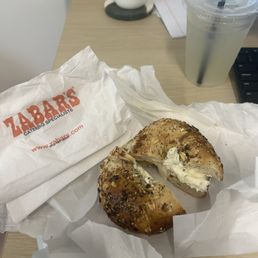 Everything bagel with scallion cream cheese & a small fresh squeezed lemonade Everything bagel with scallion cream cheese & a small fresh squeezed lemonade