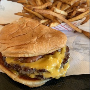 Rogers Ice Cream & Burgers - Double cheeseburger plain, add bacon. With fries. - Burgers Near Me - Post Falls, Idaho Rogers Ice Cream & Burgers - Double cheeseburger plain, add bacon. With fries. - Burgers Near Me - Post Falls, Idaho