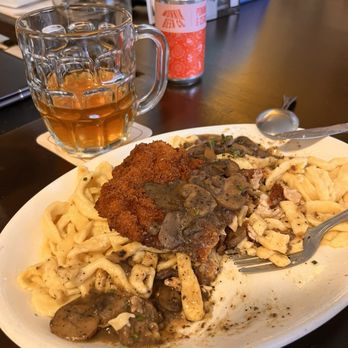 Tuba Baking - Jägerspaetzle with a tasty chicken schnitzel. - German Near Me - Dayton, Kentucky
