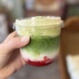 Matcha berry latte with vanilla bean cream top Matcha berry latte with vanilla bean cream top