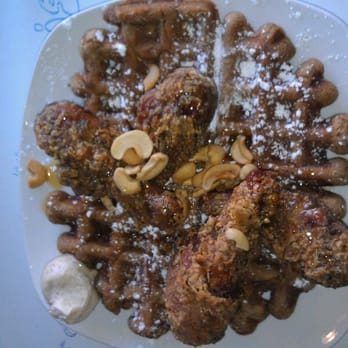 Dame's Chicken & Waffles - Light Brown Leghorn with gingerbread waffle & maple-pecan shmear - Southern Near Me - Durham, North Carolina