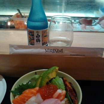 Murakami - 8 item Chirashi (chee rah shee) bowl $22; Hakutsuru Junmai Ginjo $13. Sake is the perfect pairing for Sushi. - Japanese Near Me - Los Angeles, California