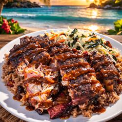 Jahmin Jerk - Jerk Chicken & Ribs with Rice & Peas and Sauteed Cabbage