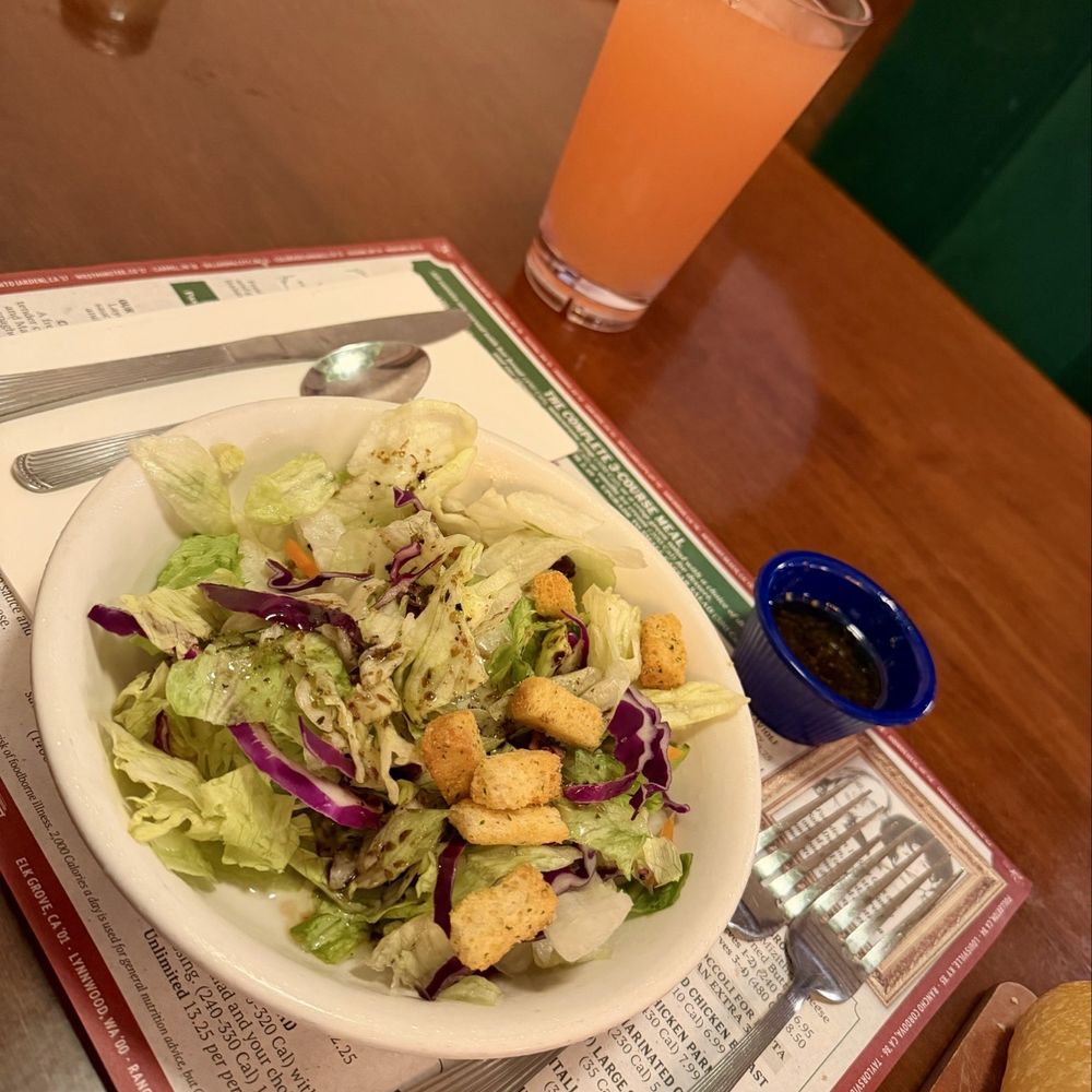 The Old Spaghetti Factory - Side of salad and strawberry lemonade. - Italian Near Me - Duarte, California The Old Spaghetti Factory - Side of salad and strawberry lemonade. - Italian Near Me - Duarte, California