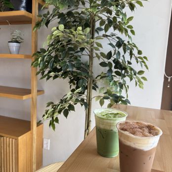 Repose Coffee - Matcha Cold Foam (left) , Ganache Latte (right) - Coffee & Tea Near Me - Placentia, California Repose Coffee - Matcha Cold Foam (left) , Ganache Latte (right) - Coffee & Tea Near Me - Placentia, California