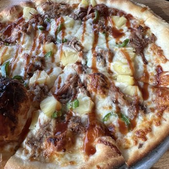 Corks & Hops - Kahlua pulled pork, pineapple and jalapeño pizza - Wine Bars Near Me - Anchorage, Alaska