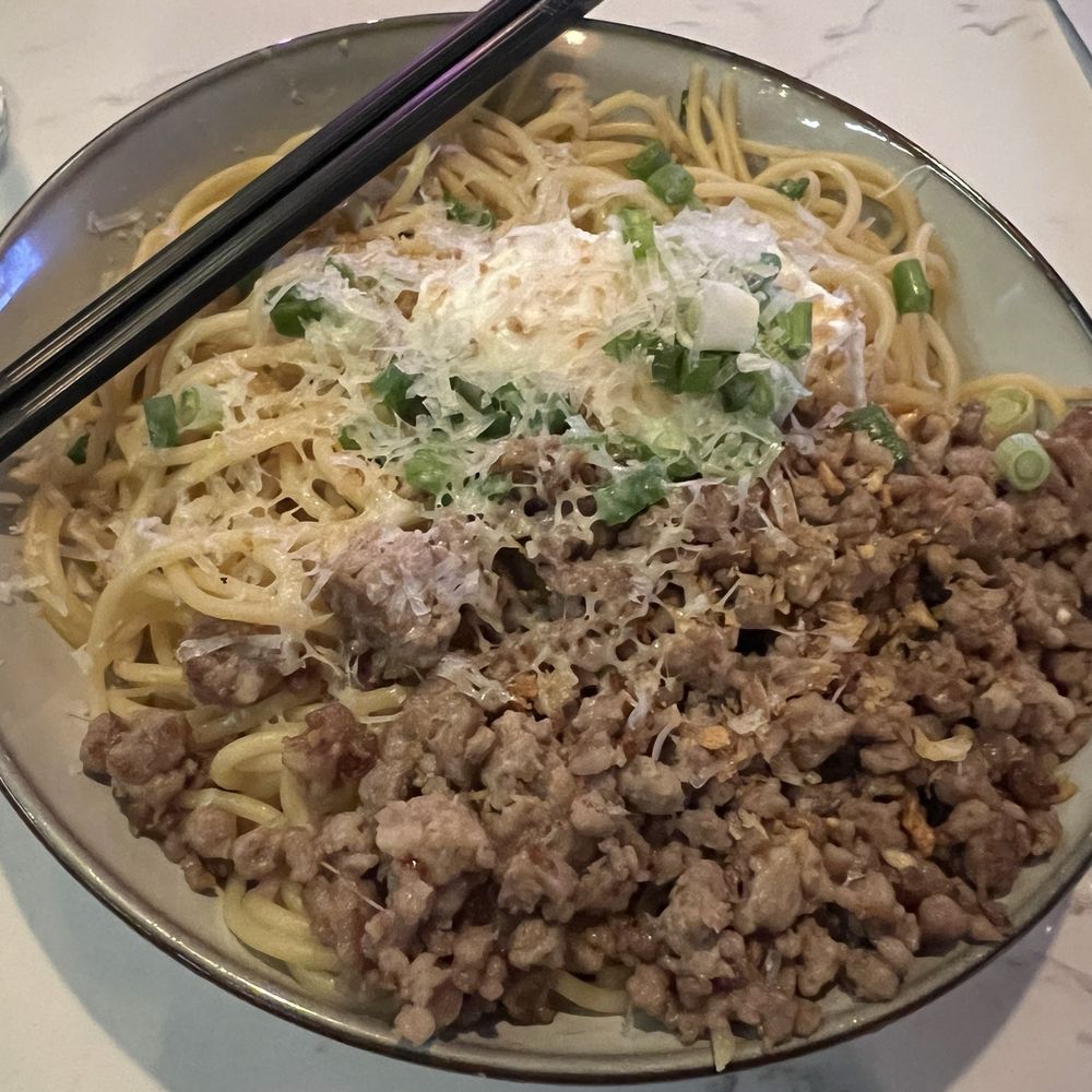Woo Bar & Kitchen - garlic noodles (+ ground pork) - Asian Fusion Near Me - Seattle, Washington Woo Bar & Kitchen - garlic noodles (+ ground pork) - Asian Fusion Near Me - Seattle, Washington