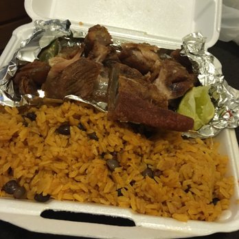 Antonio's Pizzeria - Fried Pork Spanish dinner with yellow rice and peas - Pizza Near Me - Dorchester, Massachusetts