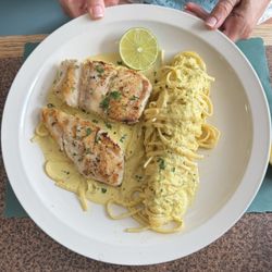 Halibut Special with linguine and a delicious sauce.