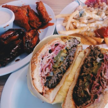 Fat Boy - 1/2 hot 1/2 bbq wings, pastrami boyger, & chencho fries - Burgers Near Me - Las Vegas, Nevada