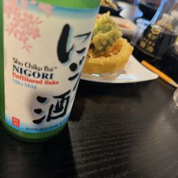 Nigori Cold Sake & Mixed Vegetable Tempura Nigori Cold Sake & Mixed Vegetable Tempura