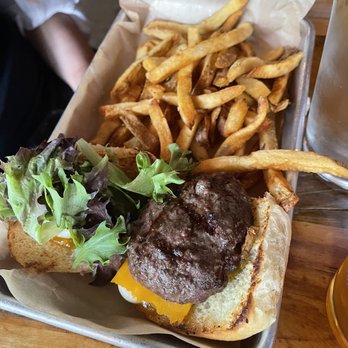 The Eddy Pub - Mini burger and fries | Instagram @Kurlykonnoisseur - Pubs Near Me - Saxapahaw, North Carolina